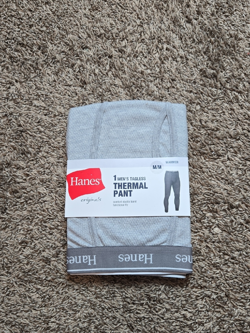 Hanes Originals Men's Tagless Medium Warmer Gray Thermal Pants Elastic Band